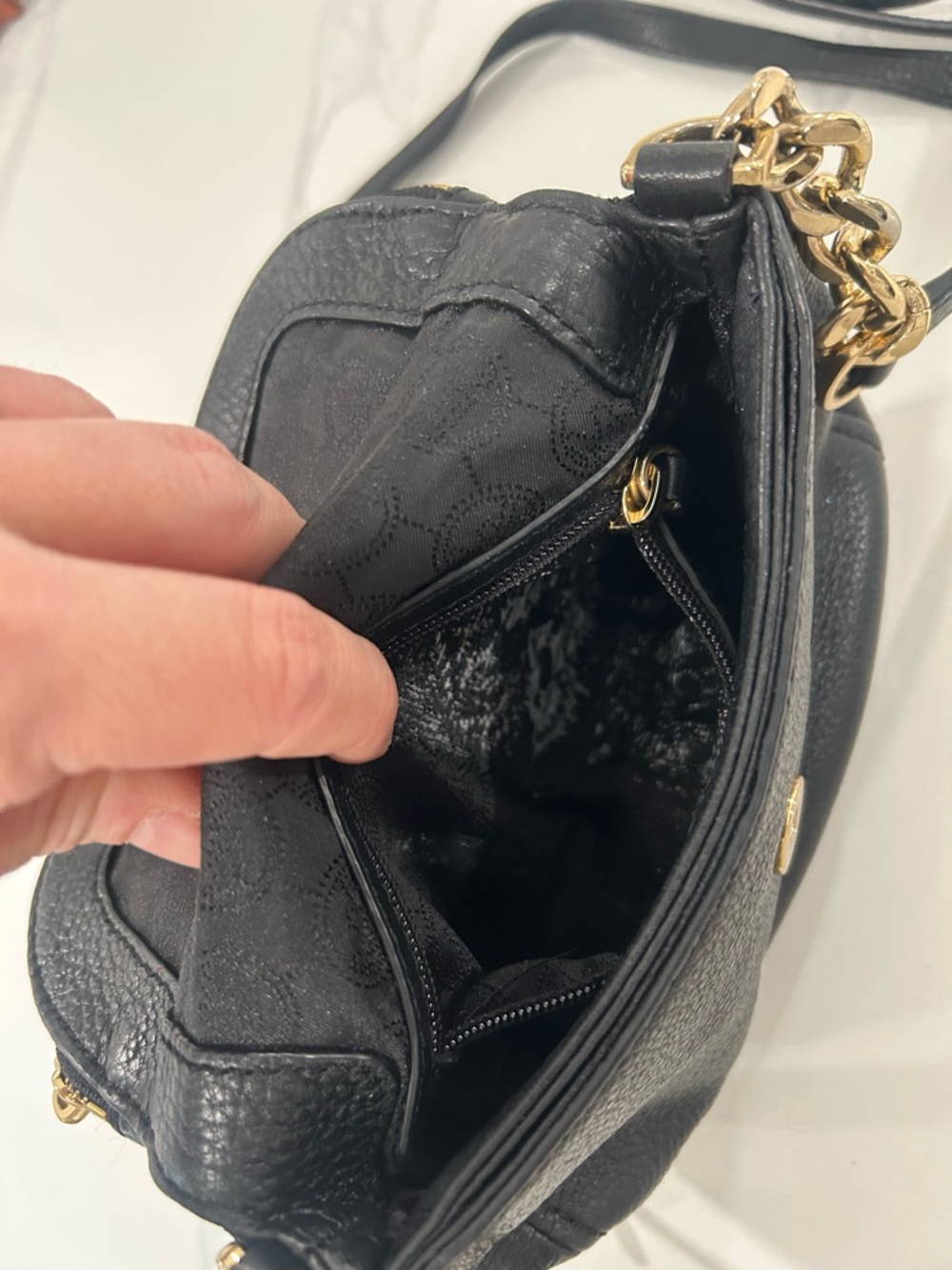 Michael Kors Black Pebbled Leather Crossbody with Gold Chain Accents - Picture 5 of 6